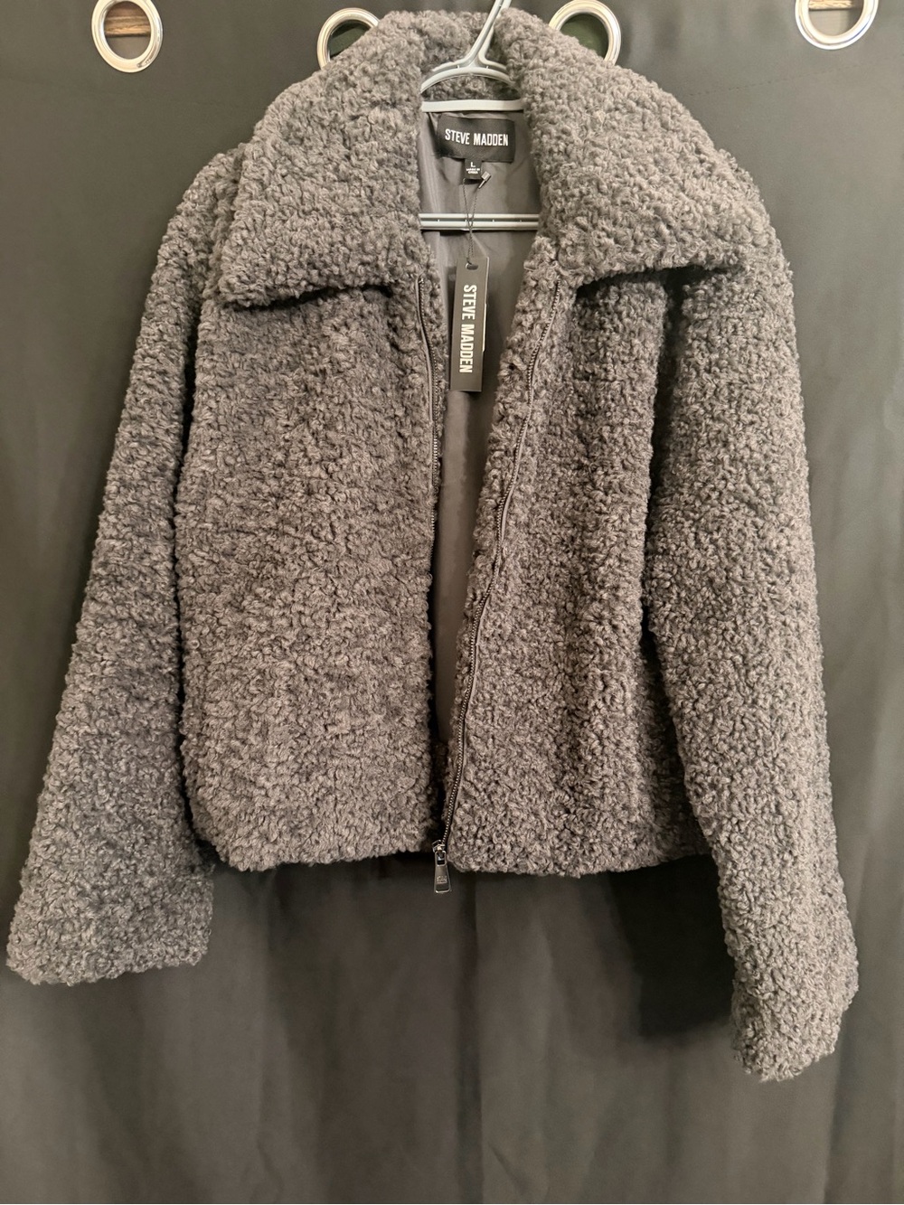 Steve Madden Charcoal Gray Teddy Jacket Size L New With Tags